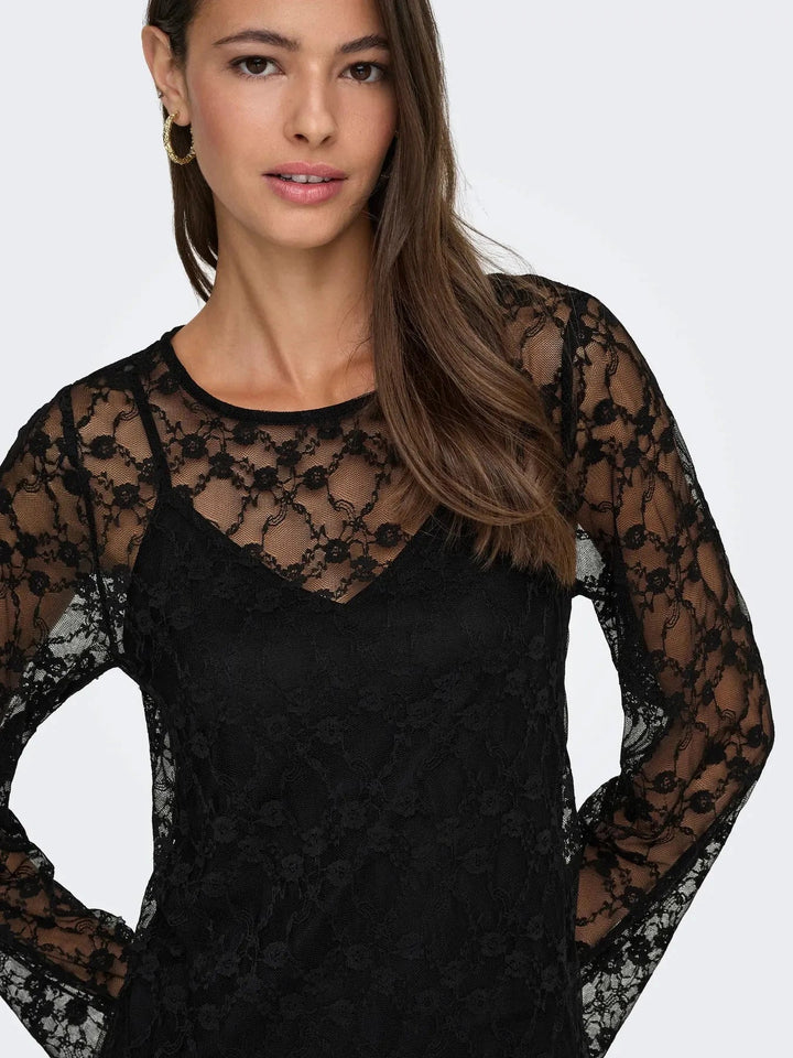 JDY - Jdysilvia L/S Lace Maxi Dress - 5070608 Black Kjoler 