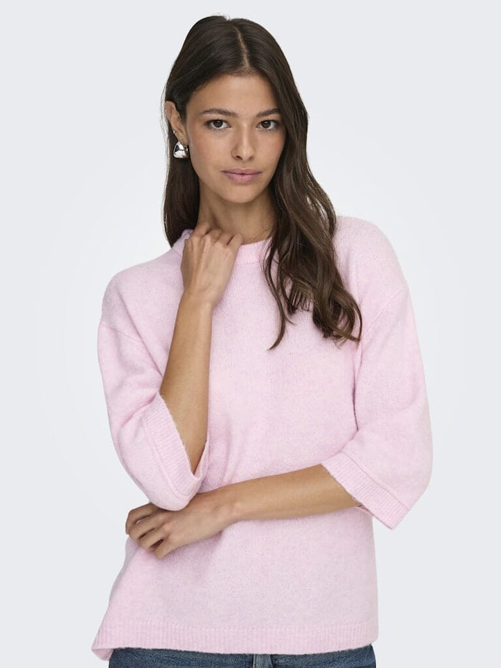 JDY - Jdysonja S/S O-Neck Pullover Knt - 4960457 Pink Lady Melange Strikbluser 