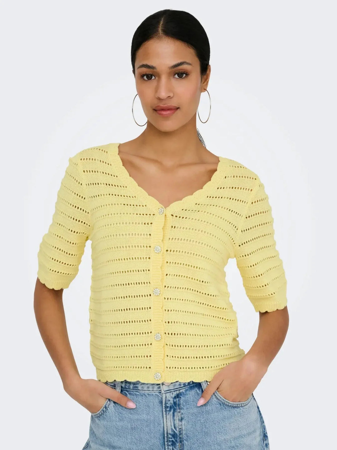 JDY - Jdytanja 2/4 V-Neck Cardigan Knt - 5020381 Double Cream Cardigans 