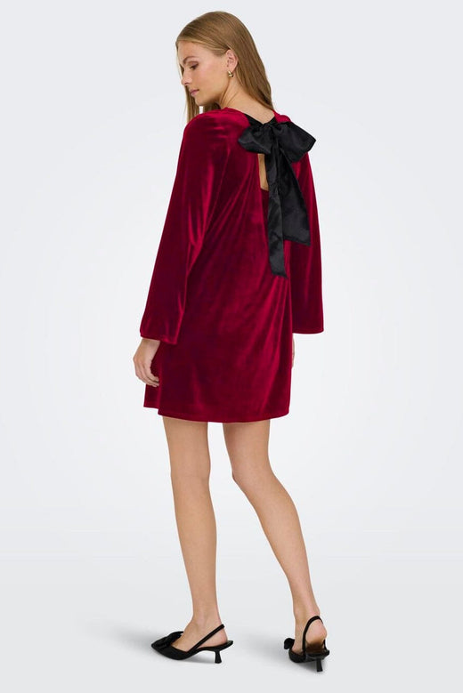 JDY - Jdyvictory L/S Velvet Bow Dress - 4932735 Winetasting Bow