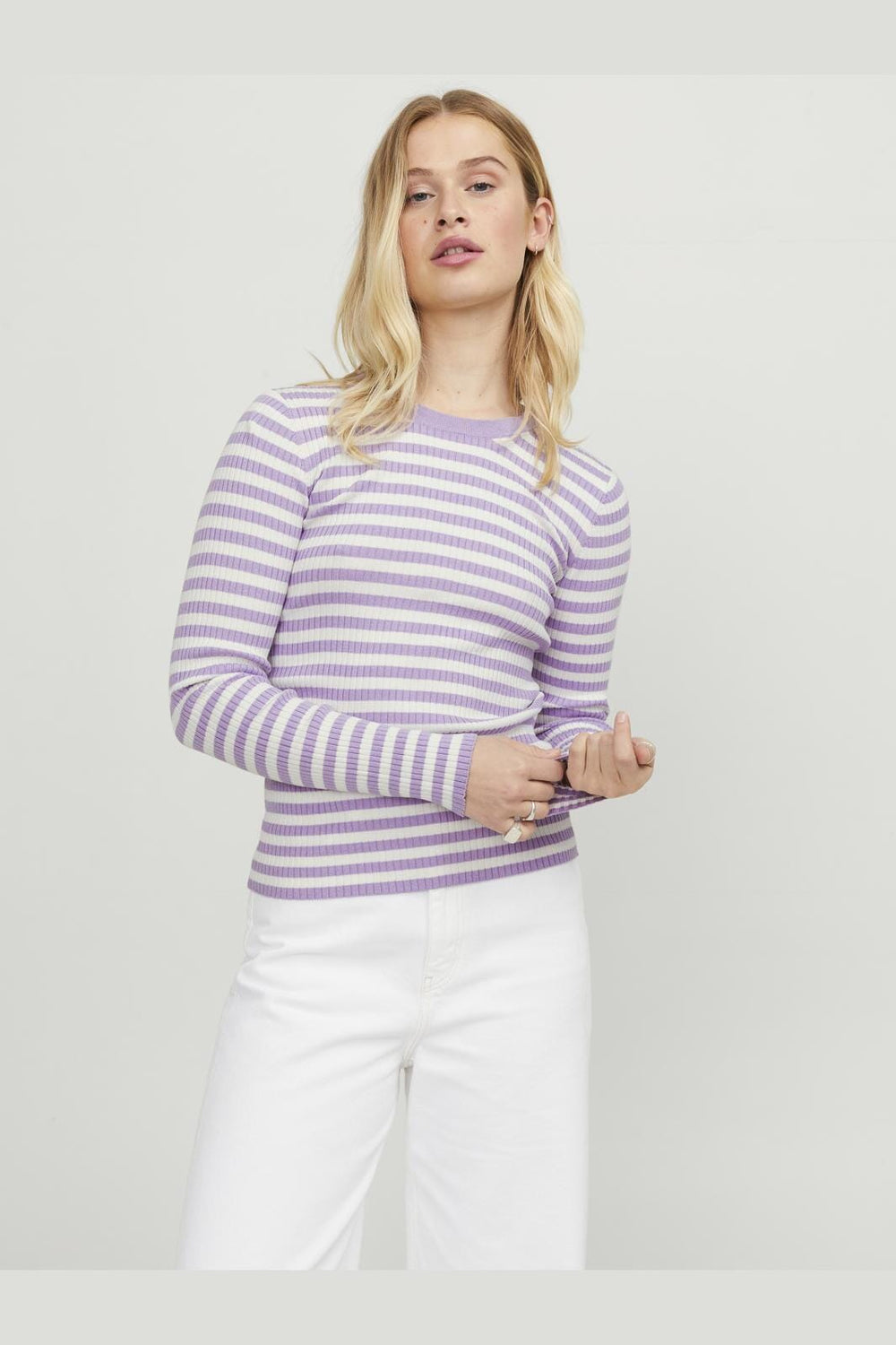 Jjxx - Jxjodi Tight Stripe Crew Neck Knit - 4412397 Lilac Breeze /Cloud Dancer