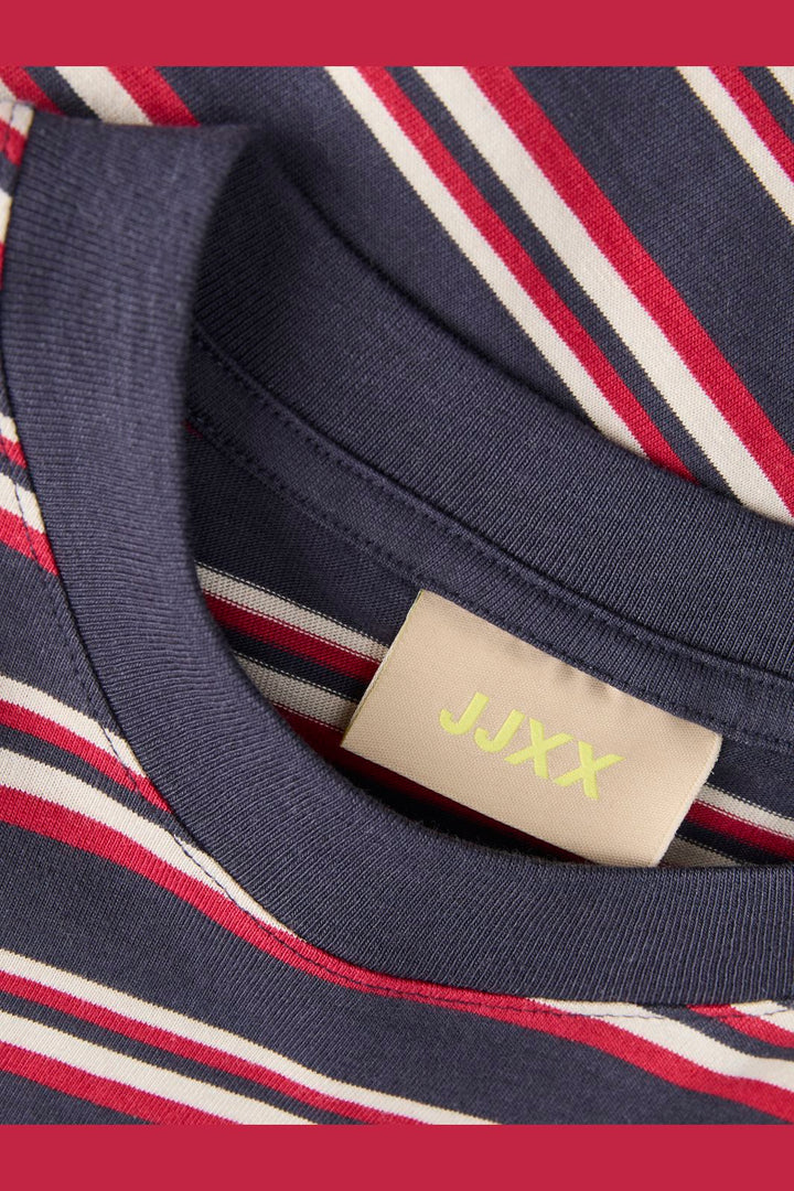 Jjxx - Jxsophia Boxy Ls Stripe Tee Sn - 5144244 Night Sky Rythmic Red & Feather