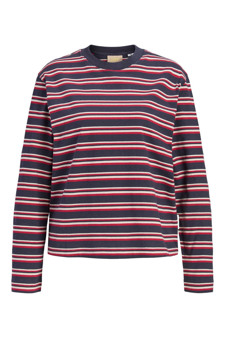 Jjxx - Jxsophia Boxy Ls Stripe Tee Sn - 5144244 Night Sky Rythmic Red & Feather