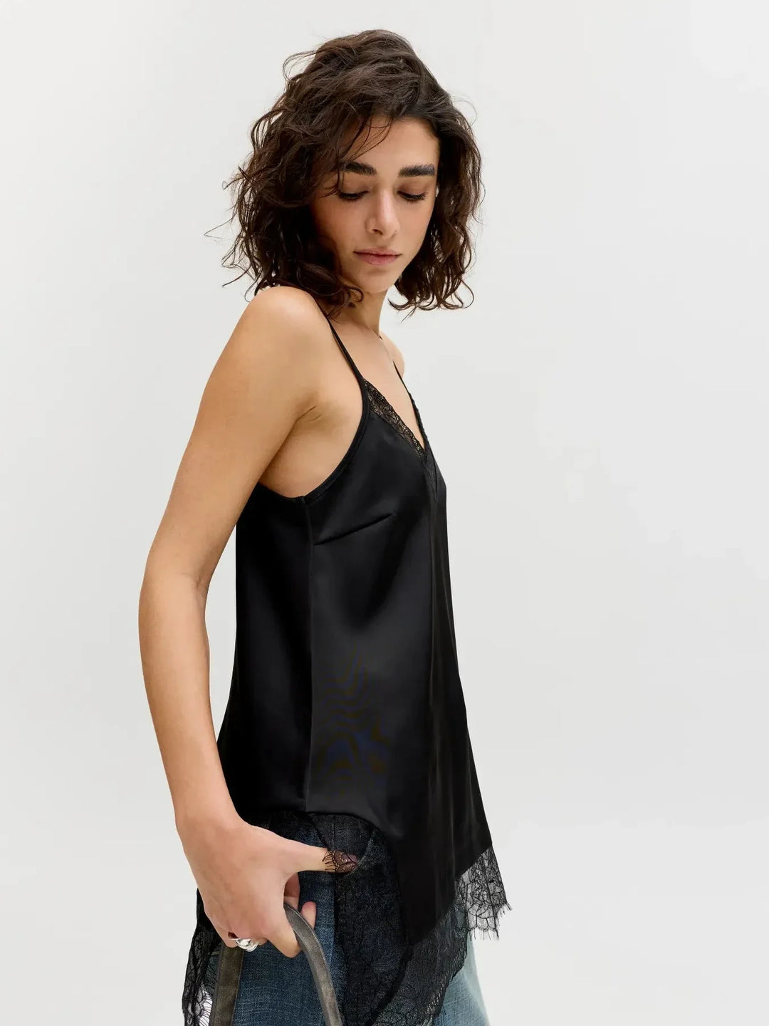 Jjxx - Jxvima Singlet Satin Lace Long Top - 5076719 Black Toppe 