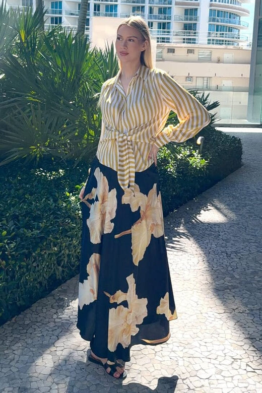 Karmamia - Savannah Skirt 2347 - Gold Maxi Flower Nederdele 