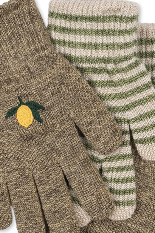Konges Sløjd - 2 Pack Filla Gloves Ks103430 - Lemon/stripe