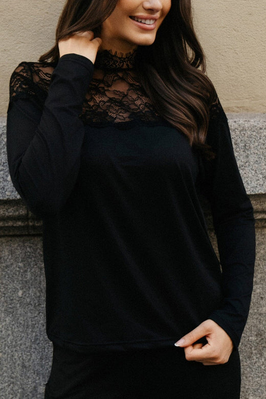 Liberte - Alma Ls Lace Mixt Shirt 9597 - Black