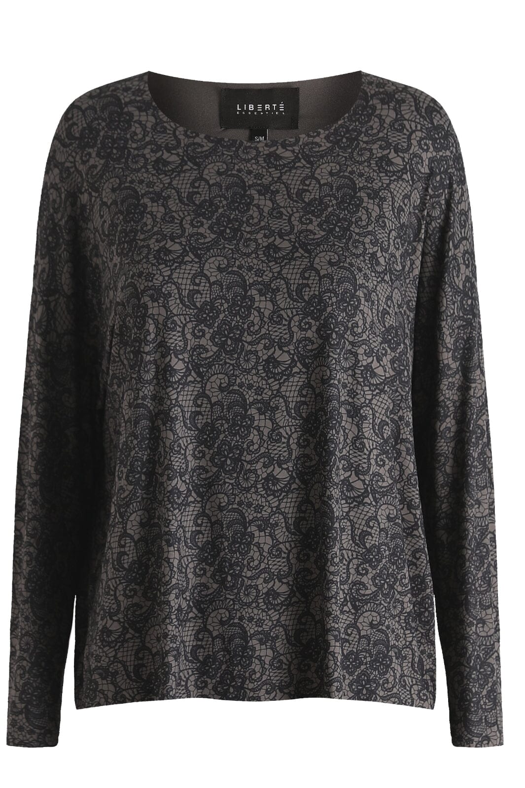 Liberte - Alma-Ls-Top - Black Grey Lace Bluser 