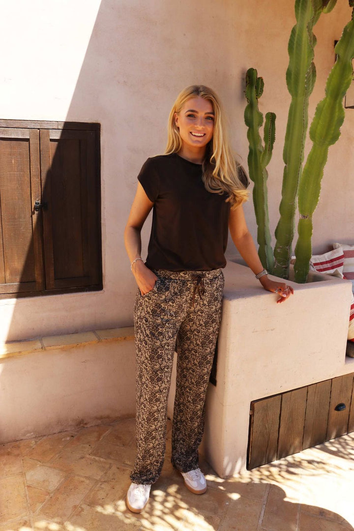 Liberte - Alma-Wide-Pants 9564 - Mocca Brown Lace Bukser 