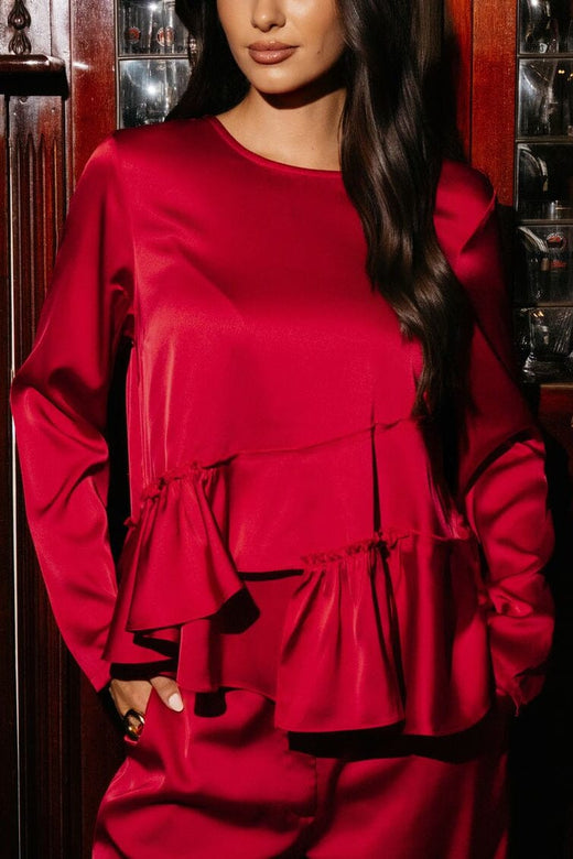 Liberte - Fie Ls Frill Blouse 22466 - Raspberry Sateen Bluser 