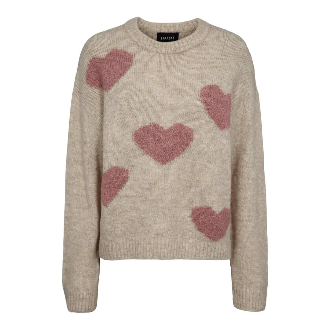 Liberte - Fro Heart Pullover 22259 - Ivory Rose Heart Strikbluser 