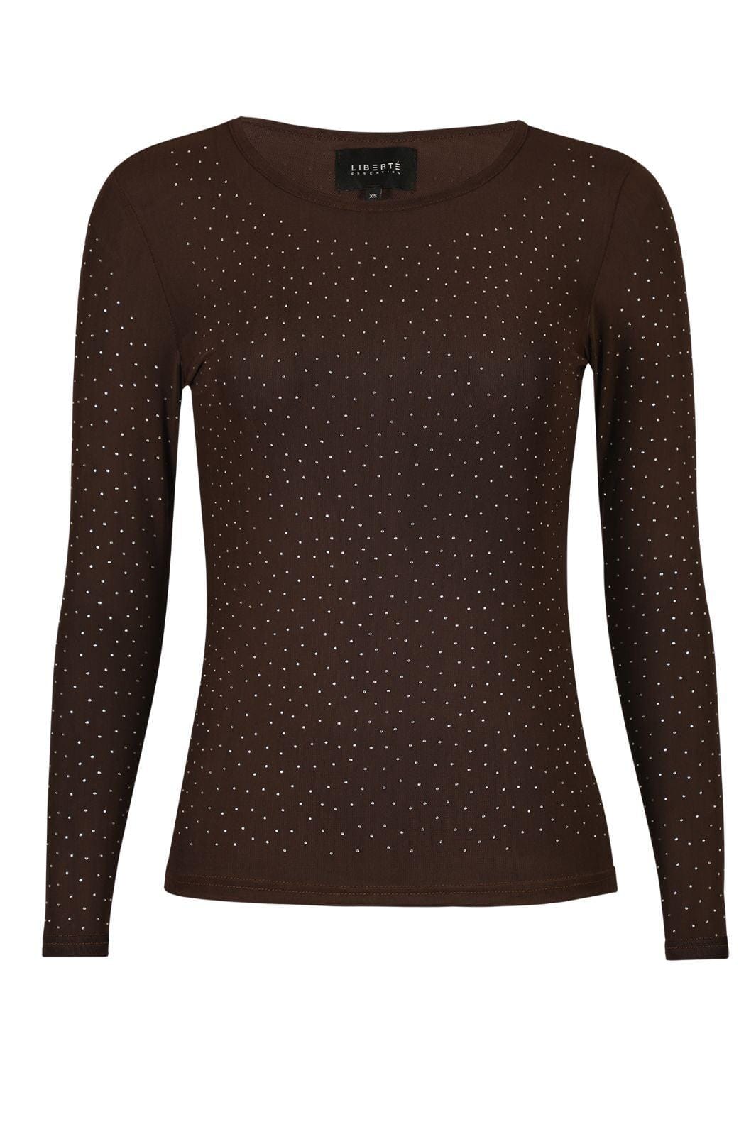 Liberte - Mesh-Ls-Sparkle-Tshirt 22134 - Dark Brown Diamond Dot T-shirts 