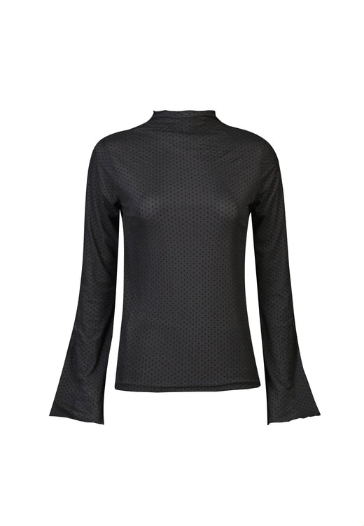 Liberte - Mesh Ls Trompet Top 22486 - Black Small Dot Toppe 