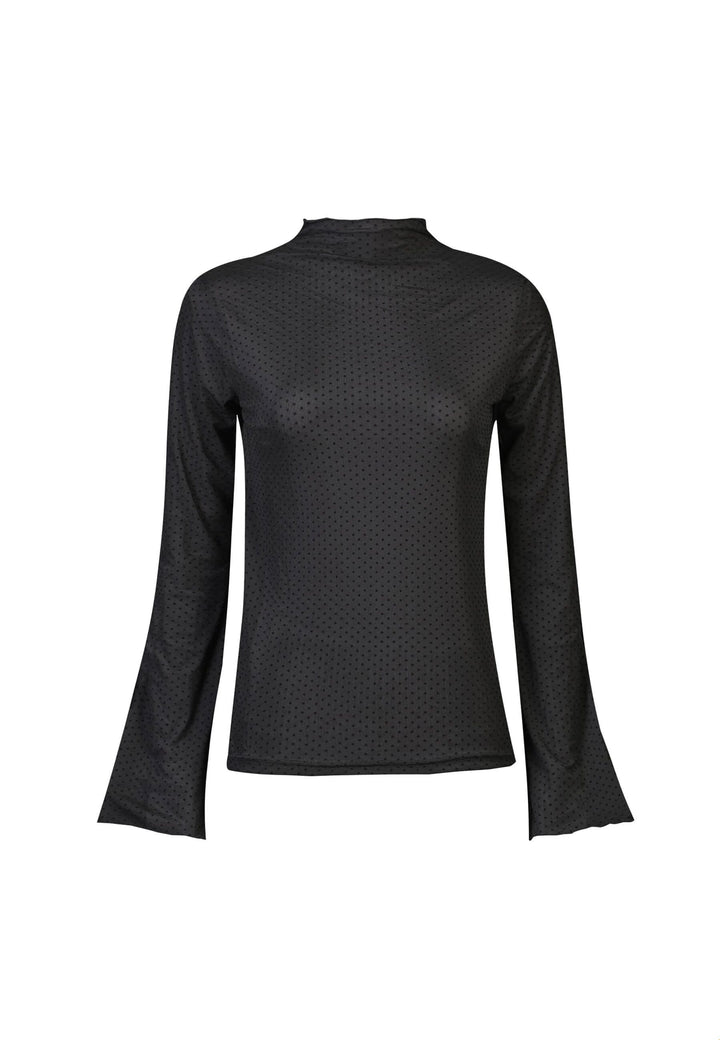 Liberte - Mesh Ls Trompet Top 22486 - Black Small Dot Toppe 