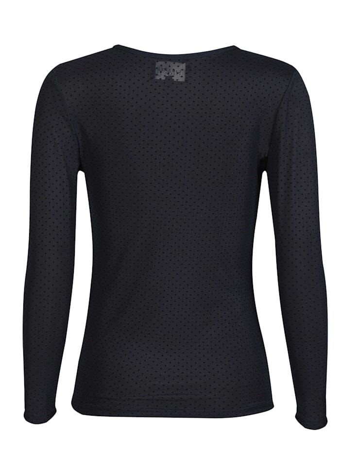 Liberte - Mesh Ls Tshirt 22065 - Navy Black Small Flock Dot T-shirts 