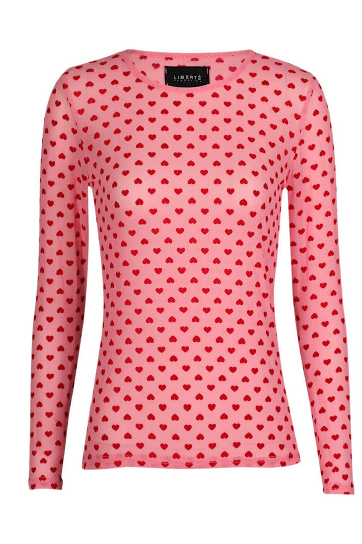 Liberte - Mesh Ls Tshirt 22065 - Pink Red Flock Heart T-shirts 