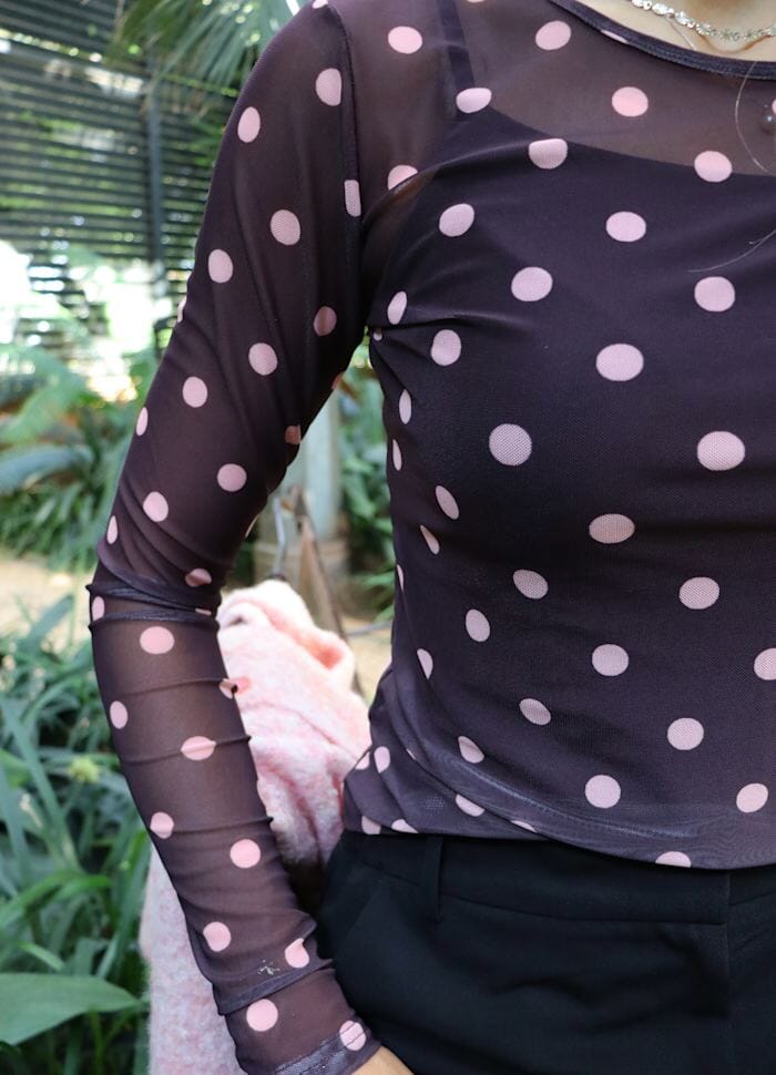 Liberte - Mesh Ls Tshirt 22065 - Plum Rose Big Dot T-shirts 