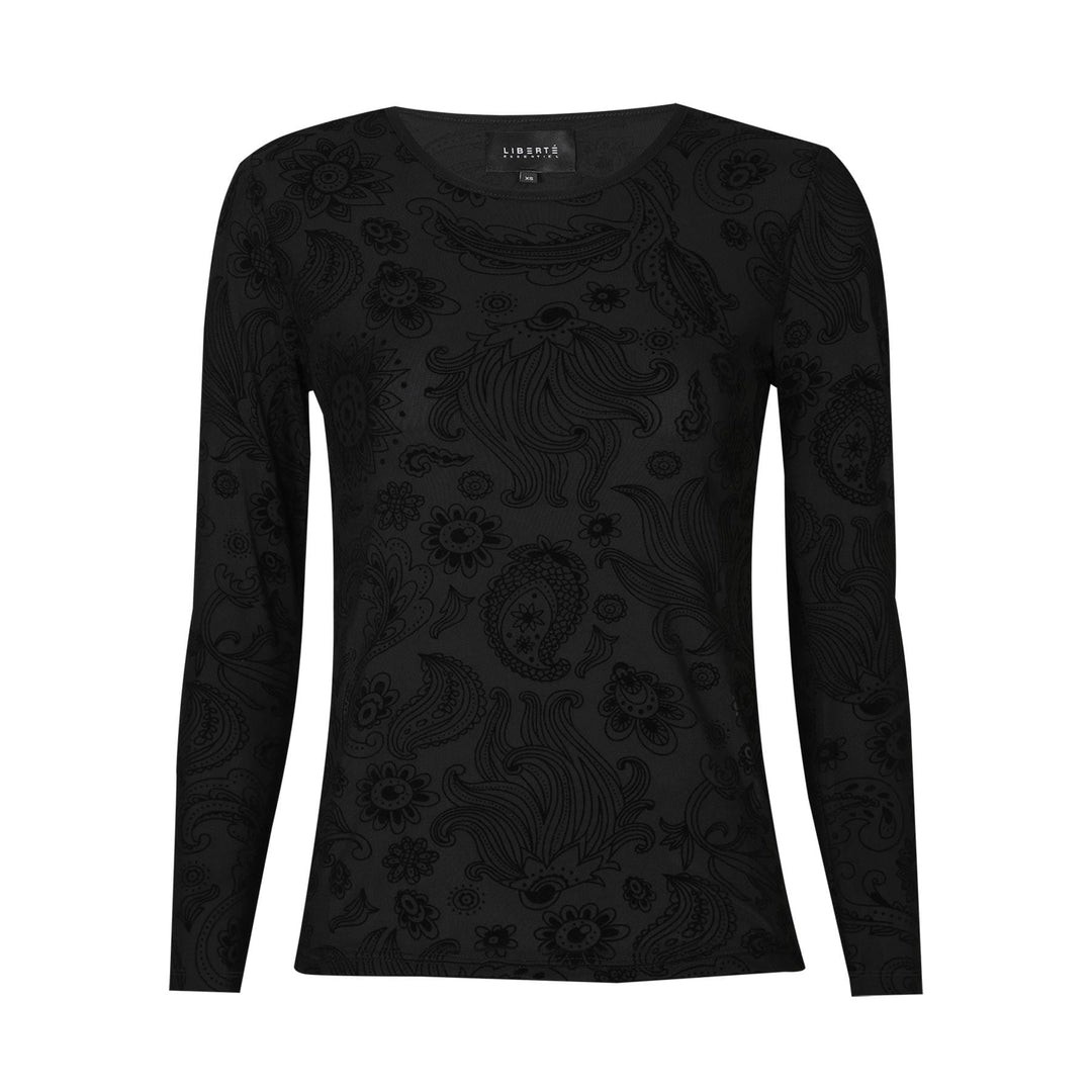 Liberte - Mesh Ls Tshirt, Flock 22081 - Black Paisley T-shirts 