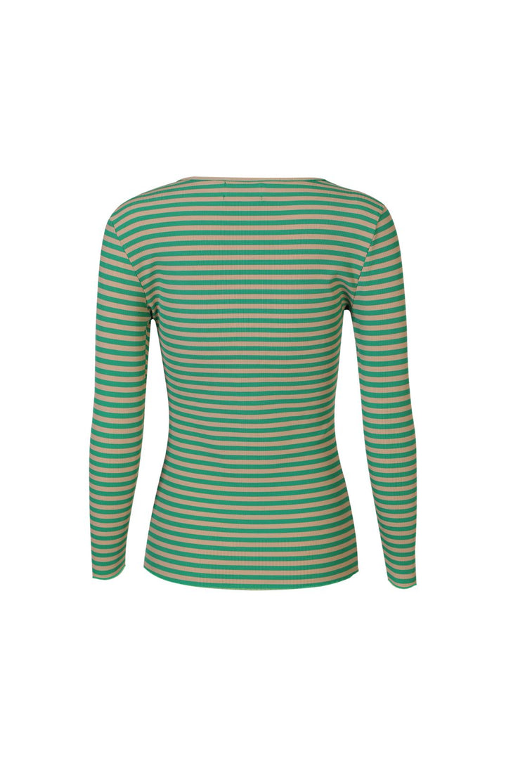 Liberte - Natalia Ls Round Neck Blouse 9914 - Bottlegreen Sand Stripe
