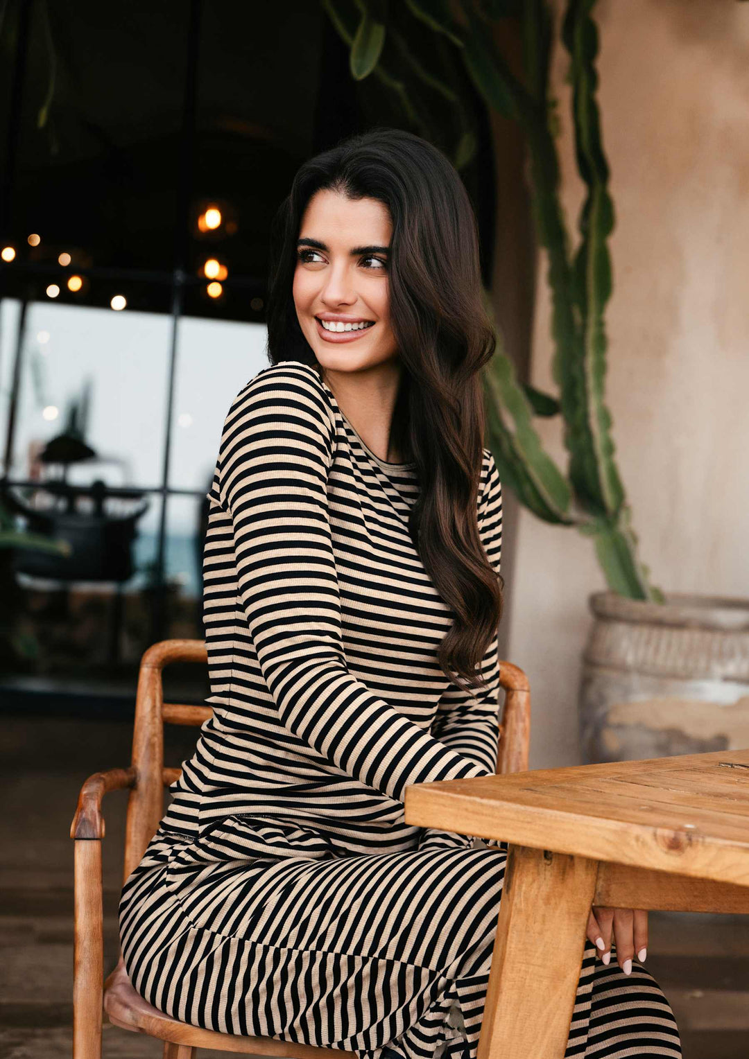 Liberte - Natalia-Straight-Pants 22061 - Black Sand Stripe Bukser 