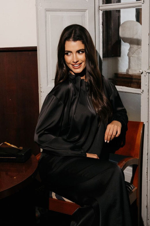 Liberte - Pip Ls Blouse 22313 - Black Sateen Simili Bluser 