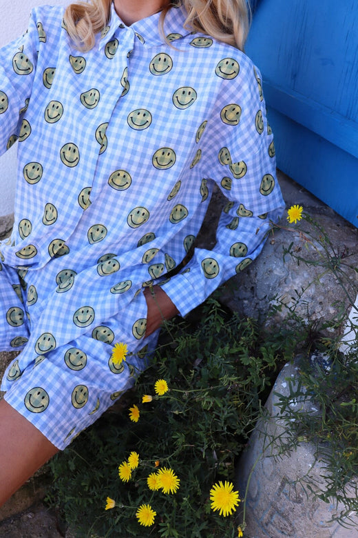 Liberte - Sara Ls Shirt 21223 - Blue Check Smiley
