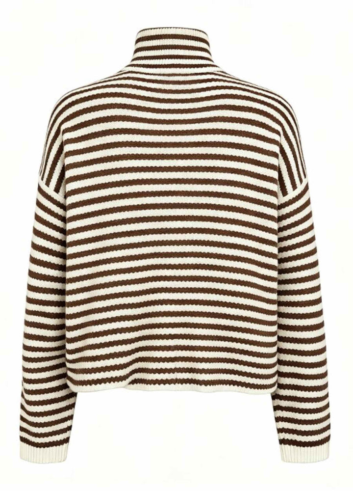 Liberte - Sara Ls Zip Cardigan 22476 - Brown Creme Stripe Cardigans 