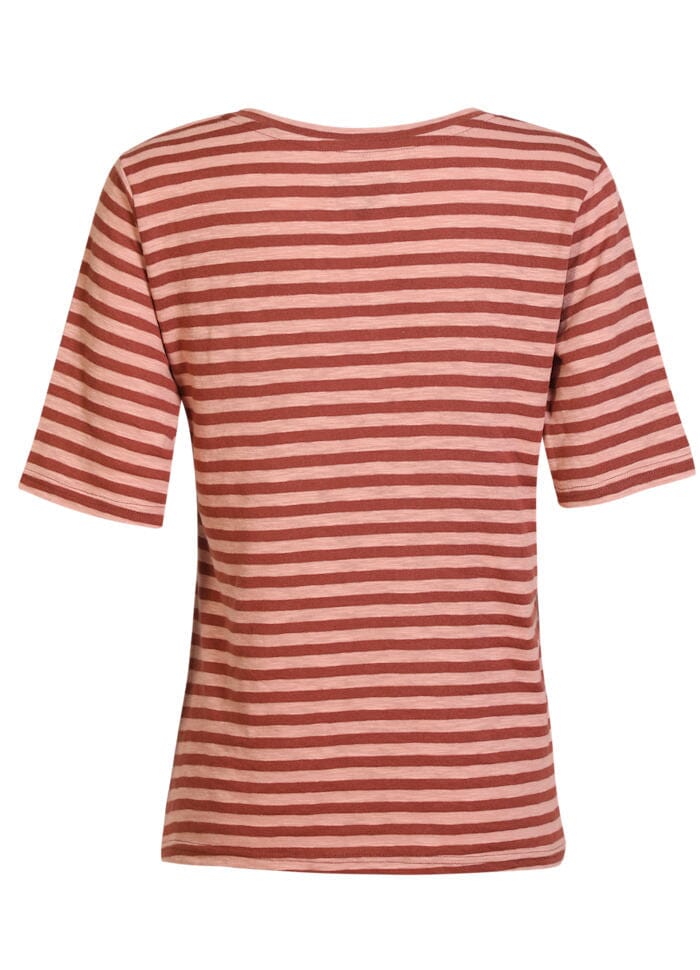 Liberte - Ulla-Ss-Vneck-Stripe-Tshirt 21674 - Rose Dark Rose Stripe T-shirts 