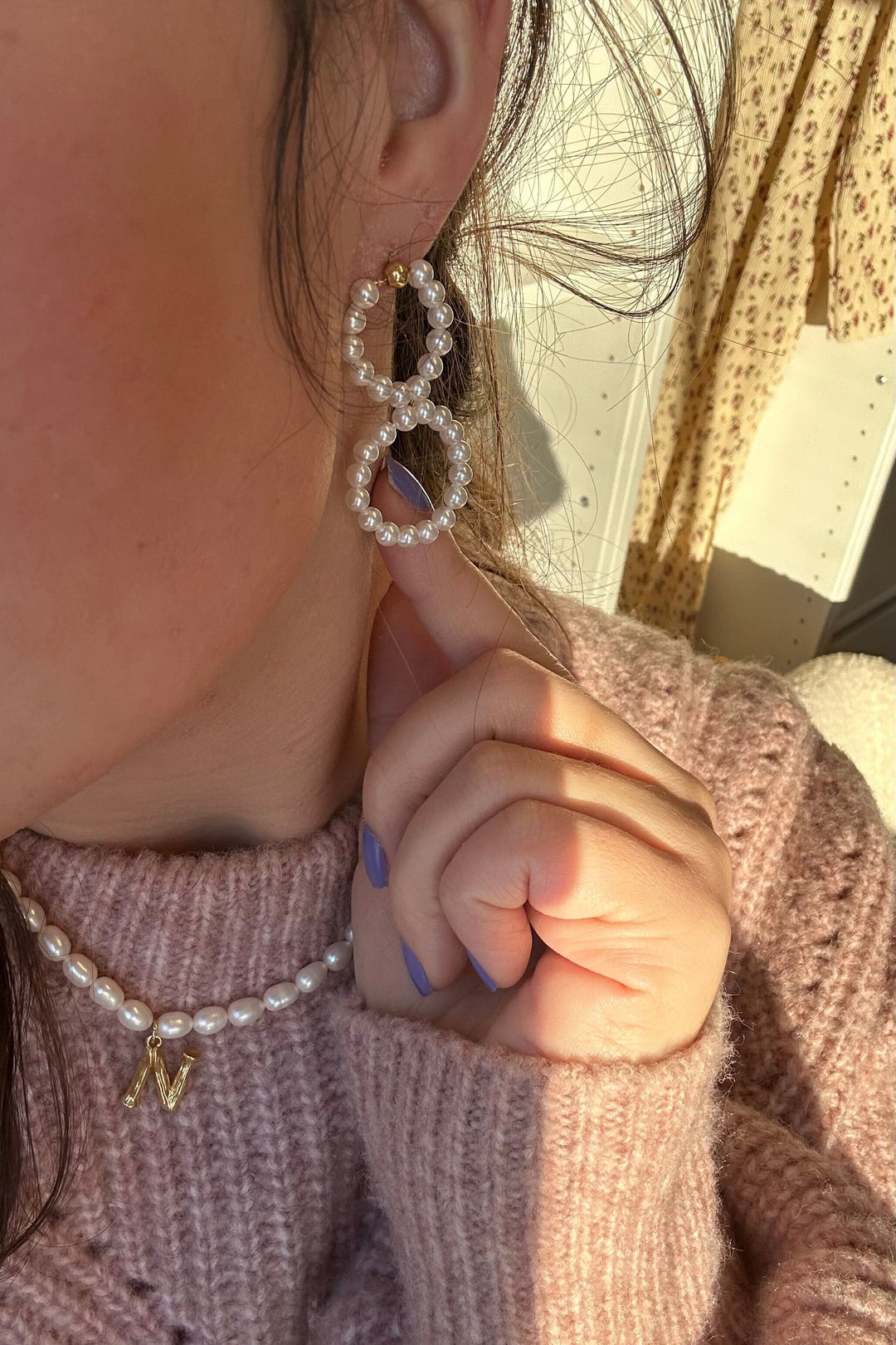 Mellow Moon - 8-Tal Ørering Med Perler - Forgyldt Øreringe 