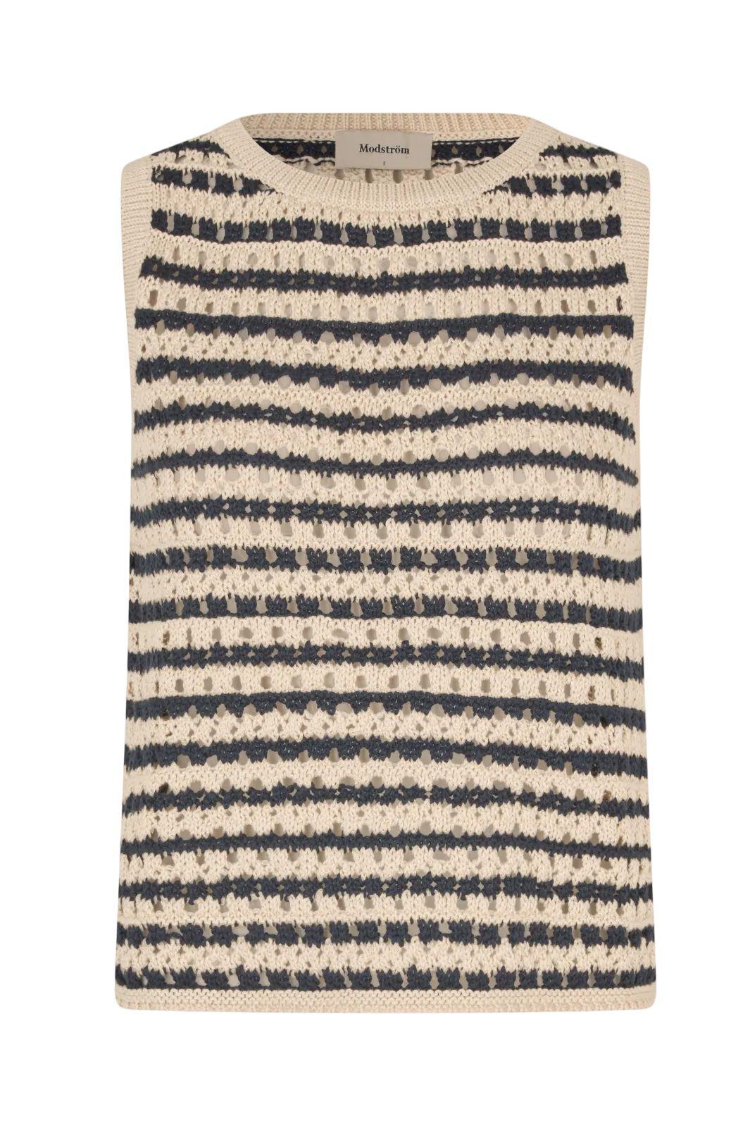 Modström - Vestermd Stripe Top 59055 - 11516 - Navy Summer Sand Strikbluser 