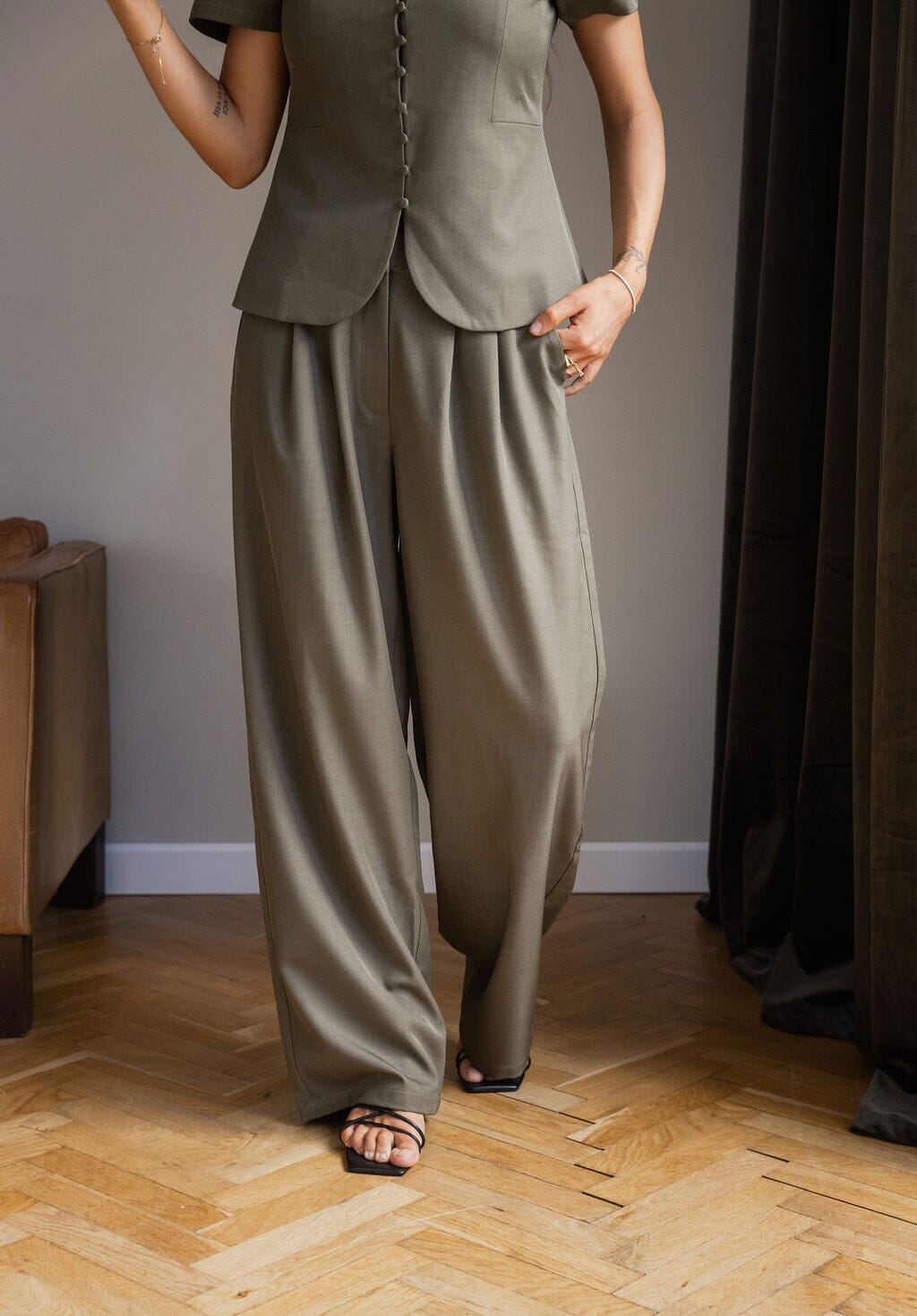 Molly&My x Julie Elgaard - Celina Structure Pants 167306 - 176 - Khaki Bukser 