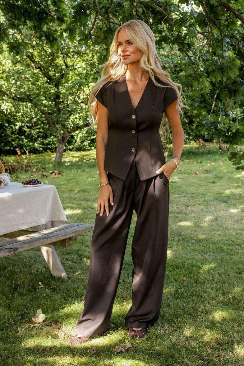Molly&My x Julie Elgaard - Celina Structure Pants 167306 - 676 - Dark Brown Bukser 