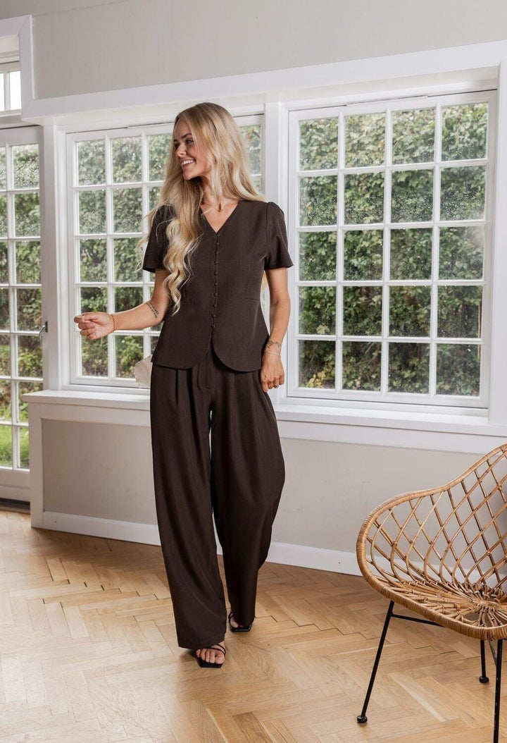 Molly&My x Julie Elgaard - Celina Structure Pants 167306 - 676 - Dark Brown Bukser 