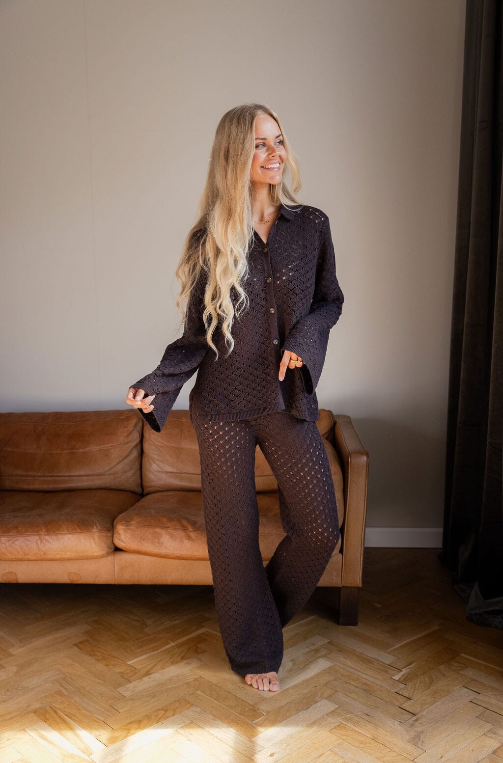 Molly&My x Julie Elgaard - Elina Knit Blouse 167102 - 676 - Dark Brown Bluser 