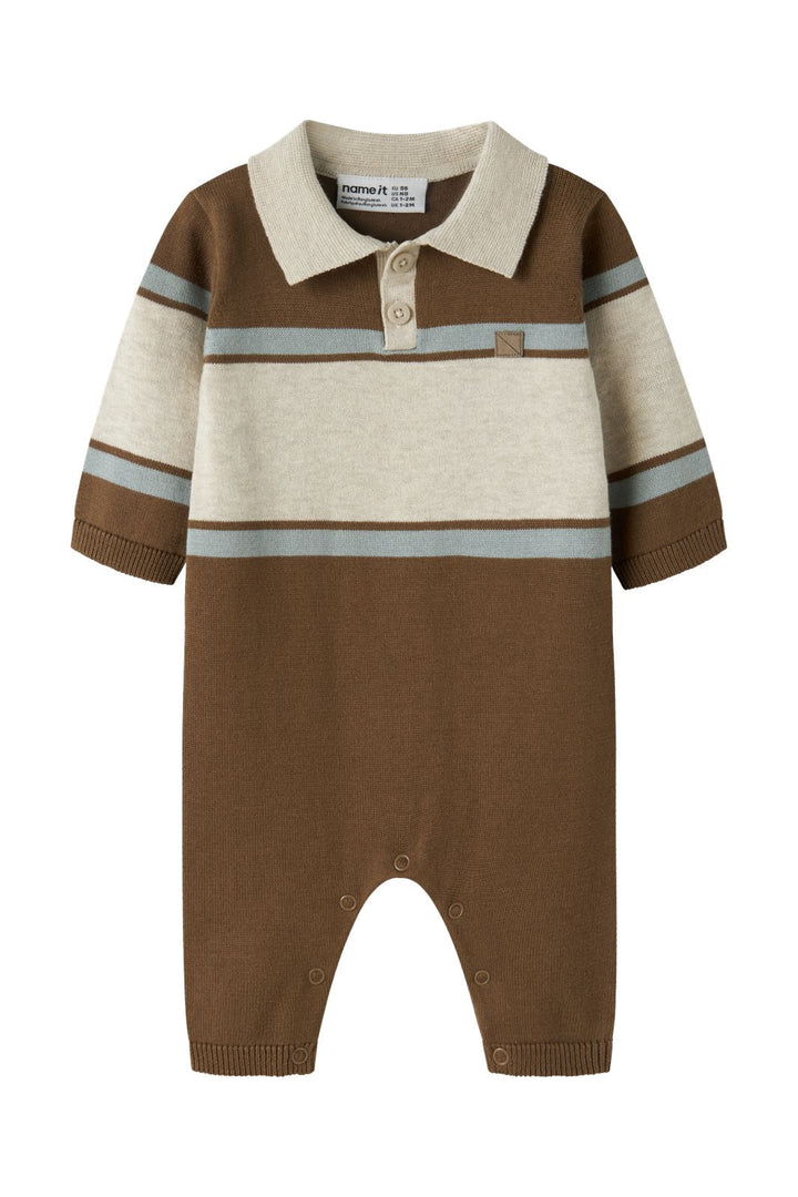 Name It - Nbmral Ls Knit Polo Suit - 5115226 Sepia