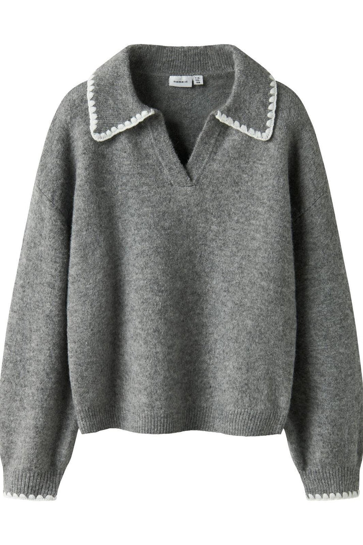 Name It - Nkfrikasa Ls Knit Polo - 4874851 Grey Melange Skjorter 