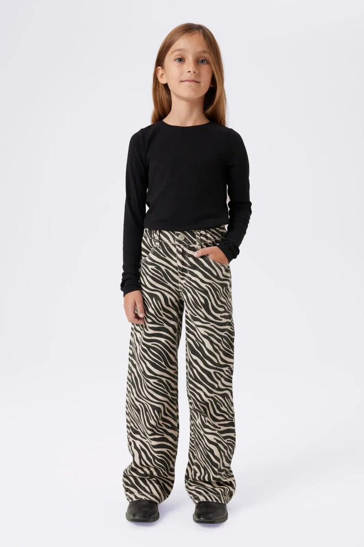 Name It - Nkfrose Wide Twill Pant 4003-Td D - 4804606 Cement Black Zebra