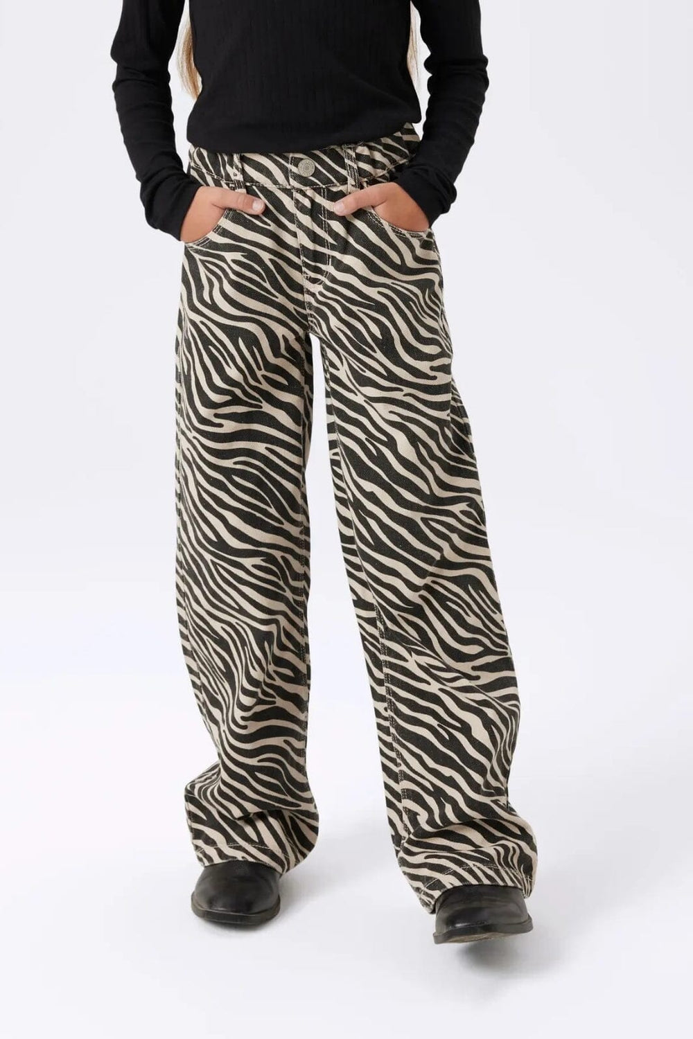 Name It - Nkfrose Wide Twill Pant 4003-Td D - 4804606 Cement Black Zebra