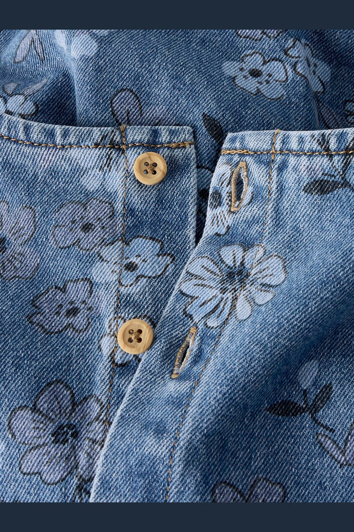 Name It - Nmfanna Ss Loose Dress 2633-Im - 5101306 Medium Blue Denim Flower
