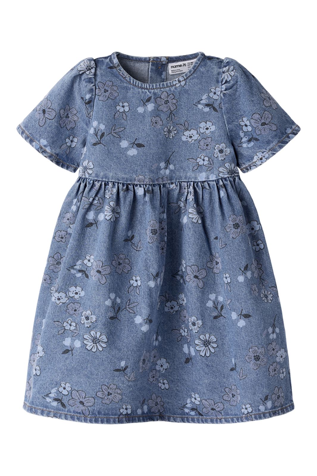 Name It - Nmfanna Ss Loose Dress 2633-Im - 5101306 Medium Blue Denim Flower