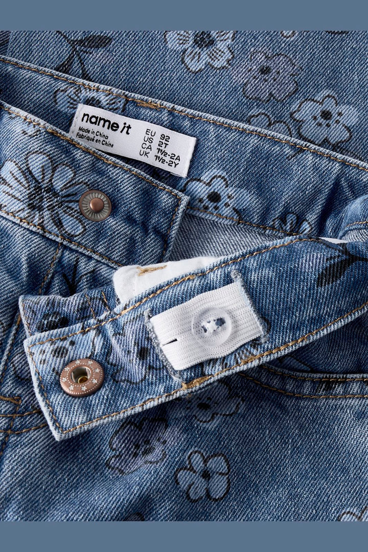 Name It - Nmfrose Wide Jeans 2633-Im - 5082409 Medium Blue Denim Flower
