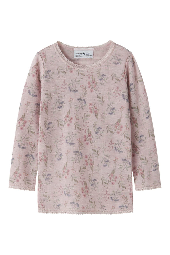 Name It - Nmfwang Wool Needle Ls Top - 4968470 Violet Ice Flowers + Leafs