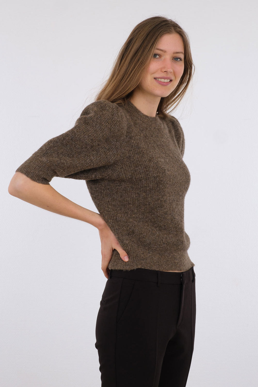 Neo Noir - Abi N Stitch Blouse - Mocca Melange Strikbluser 