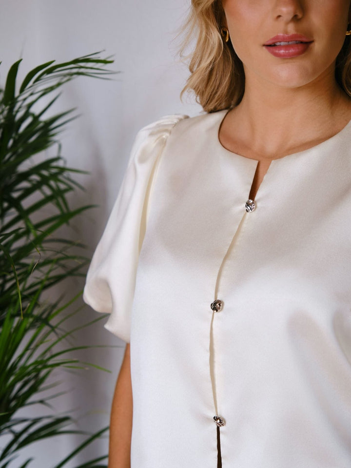 Neo Noir - Aisa Dull Satin Blouse 164658 - 124 - Ivory Bluser 