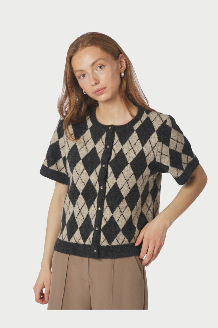 Neo Noir - Allestar Check Knit Cardigan 165729 - 123 - Beige