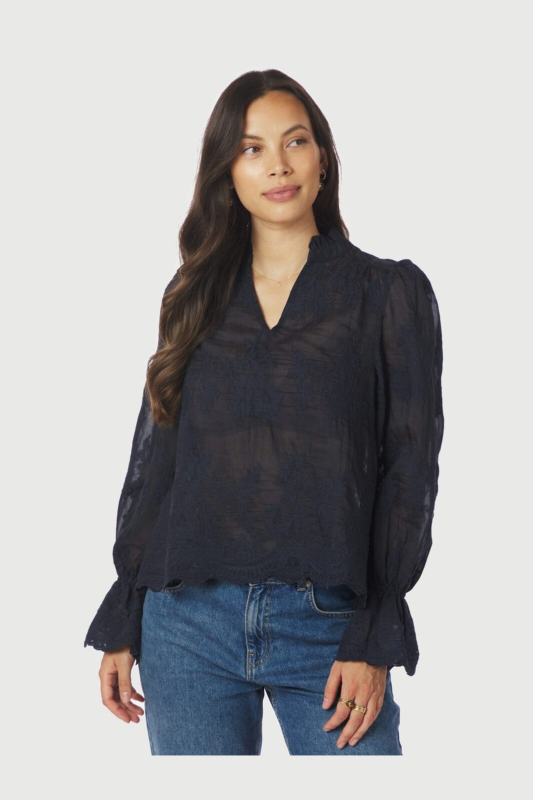 Neo Noir - Amara Big Embroidery Blouse 163032 - 141 - Navy