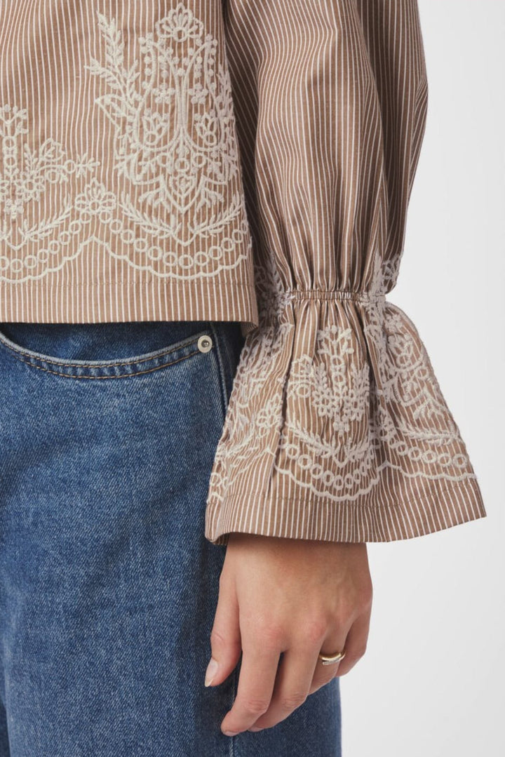 Neo Noir - Amara Striped Emb Blouse 166705 - 543 - Camel