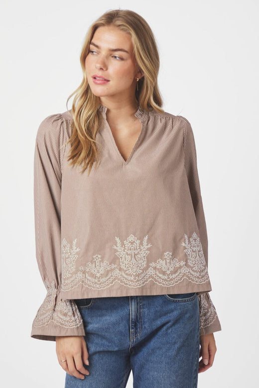 Neo Noir - Amara Striped Emb Blouse 166705 - 543 - Camel