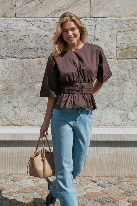 Neo Noir - Annegret Poplin Blouse 162365 - 584 - Chocolate Brown Bluser 