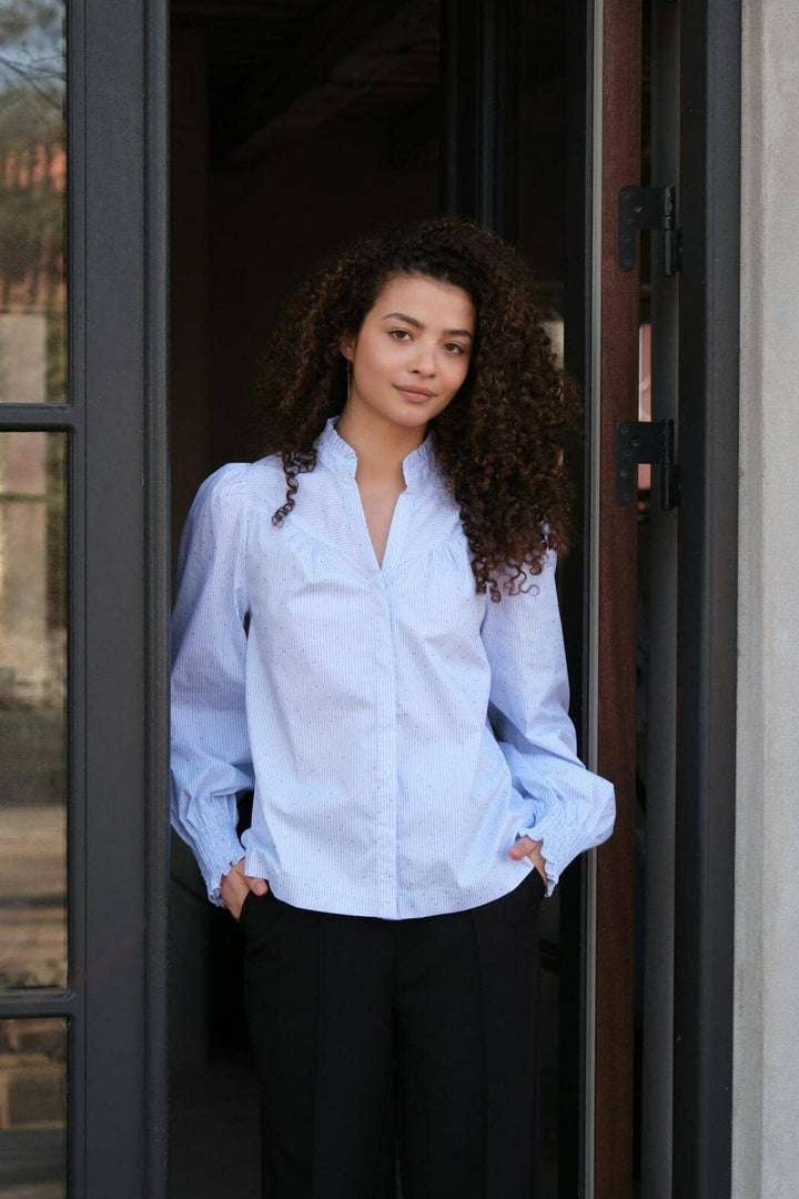 Neo Noir - Astrida Stripe Stone Blouse 167292 - 145 - Light Blue Bluser 